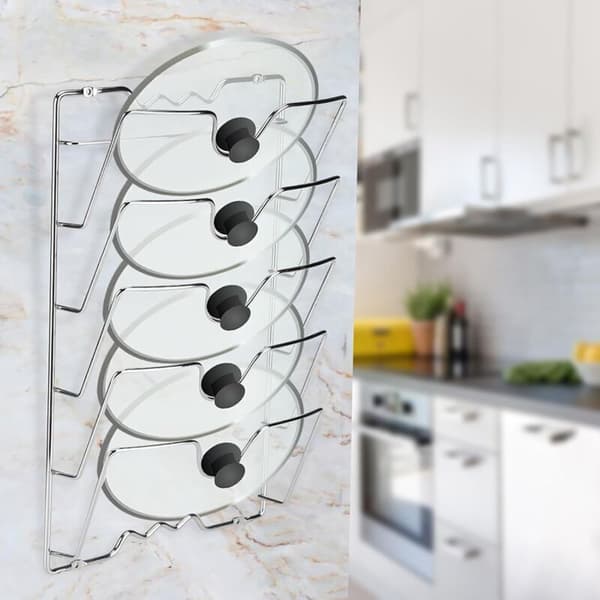 Vertical Metal Lid Holder with 5 Compartments, Wall-Mounted Lid Organizer for Cabinets, 40.7 x 25.7 x 7.5 cm