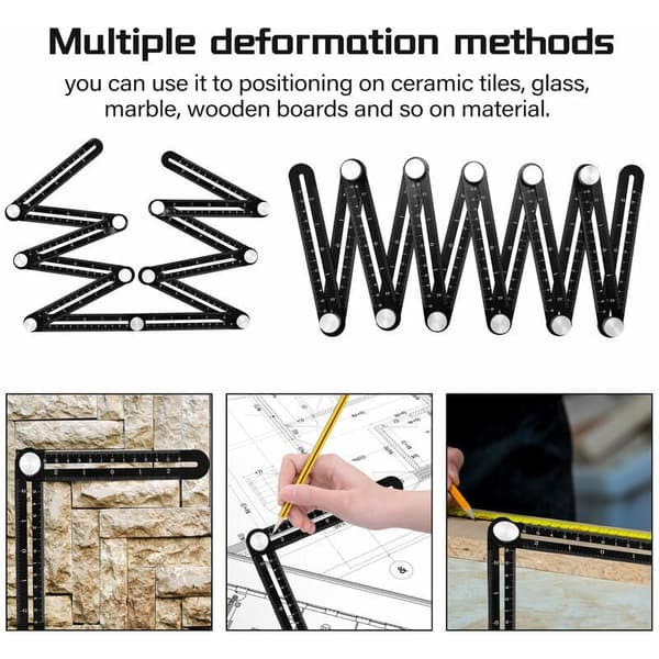 12-fold Multi-Angle Measuring Ruler i Aluminiumlegering til Keramiske Fliser, Kompatibel med Forskellige Mærker