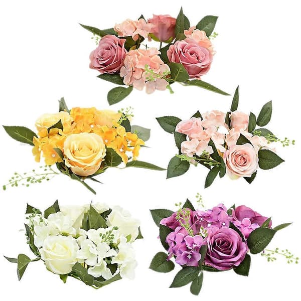5 stk Lysringer Kunstige Blomster Lyskranser Dekorative Borddekorasjoner til Bryllup