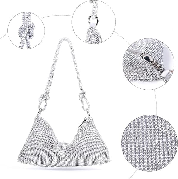 Crossbody-väska för kvinnor, silver clutch-väska, handväska