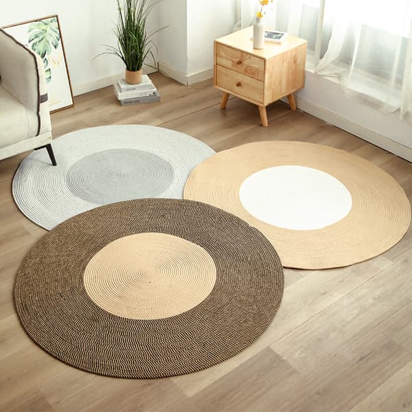 Vævede boheme runde tæpper, håndvævede dobbeltsidede tæpper til køkken stue entré, håndlavet boligindretning 45cm grå + blomstret grå