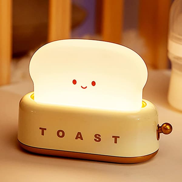 Cute Toast Night Light, Yellow, Dimmable LED Night Light Rechargeable
