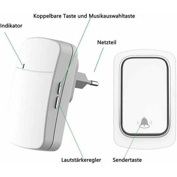 Wireless Self-Powered Doorbell, 200m Range, 38 Melodies, 3 Volume Levels, Easy Installation