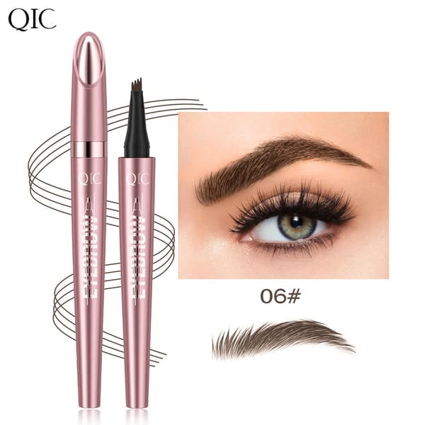 QIC Rose Gold 4-Tip Eyebrow Pen - Waterproof, Smooth, Smudge-Proof Liquid Pen for Natural, Feather-like Brows.
