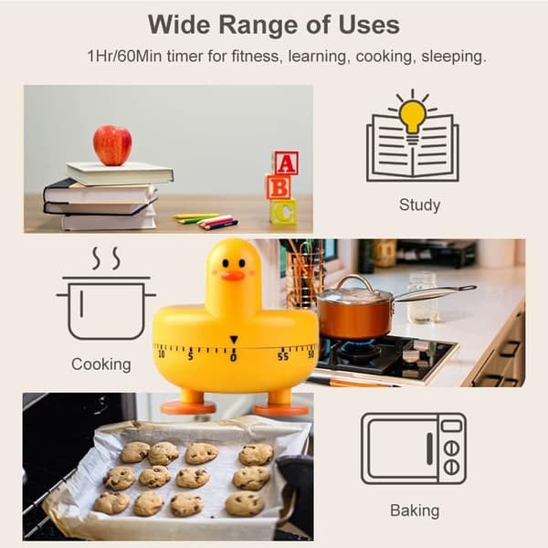 Kitchen Timer Cartoon Duck Shaped Egg Timer Mechanical Rotating Alarm with 60 Minutes, Kitchen Utensil - Gift and Home Use