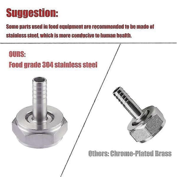 2 Pcs Stainless Steel Beer Keg Coupler Fittings, Beer Line Connection Kit, Hex Nut 5/8 inch G-thread X 5