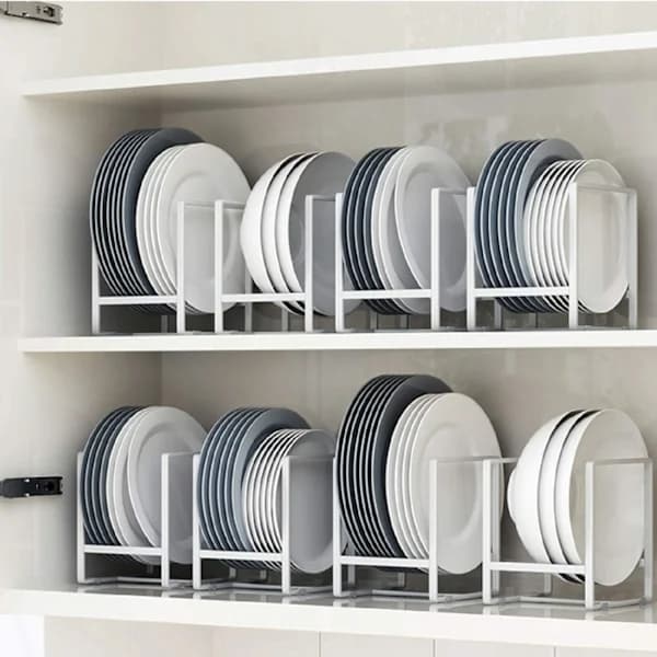 Space-Saving Plate Holders, Heavy-Duty Carbon Steel Dish Racks for Cabinets Maximizing Kitchen Space with Freestanding Design