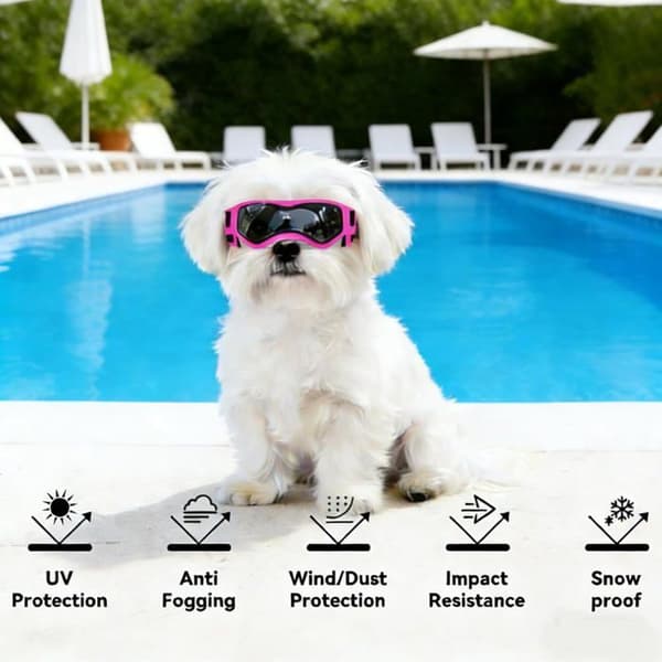 Pet Sunglasses, UV Protection, Windproof, Soft Frame, Pink, Suitable for Driving and the Beach.