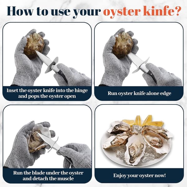 2 Oyster Shucking Sets - Oyster Knife with Gloves and Case - for All Shellfish