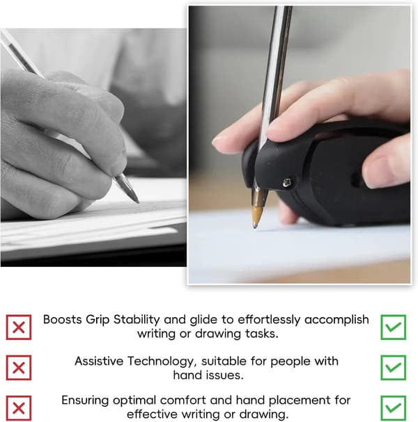 Writing and Drawing Aid (Black) - Pen Grip & Pen Holder for Parkinson's, Tremor, Arthritis, Weak Hand