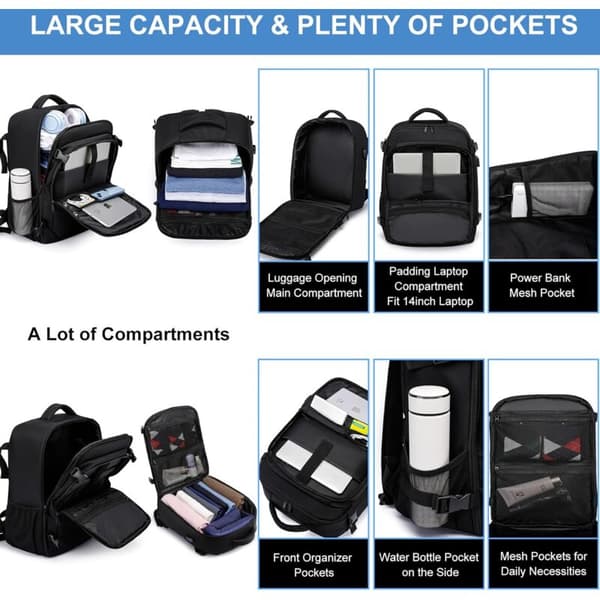 45x36x20 Cabin Backpack for Airplanes, 15.6 Inch Laptop Bag Work Bag, Black