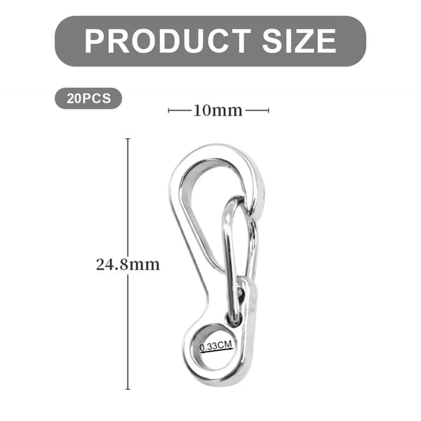Small Carabiner Mini Snap Hook Aluminium Spring Link Keychain Durable Improved for Camping, Fishing, (Silver)