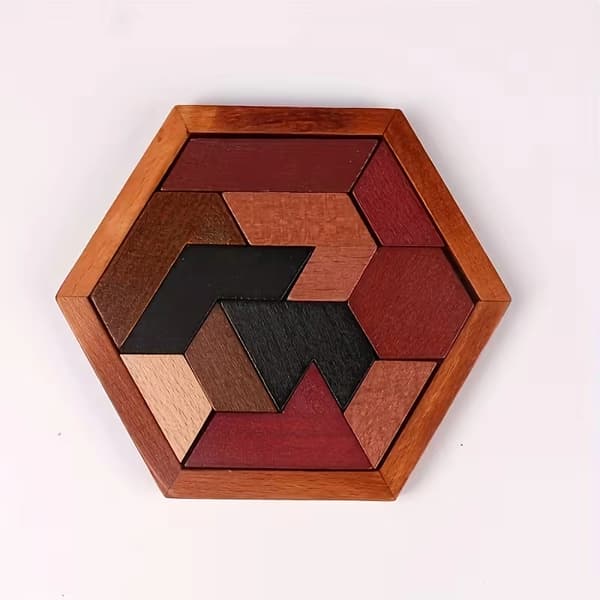 Wooden Tangram Puzzle, Hexagonal, Educational Toy, Portable Interactive Educational Family Game, Gift