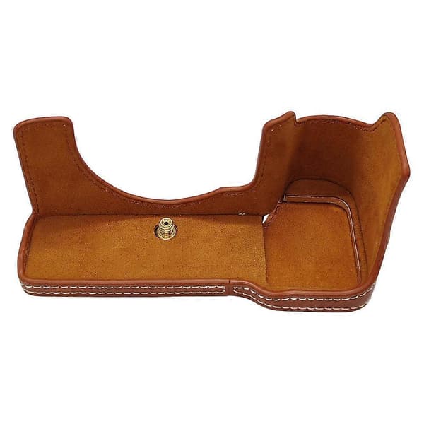 PU Leather Camera Bottom Protective Half Body Case with Screw for Sony A7C II Brown Brown