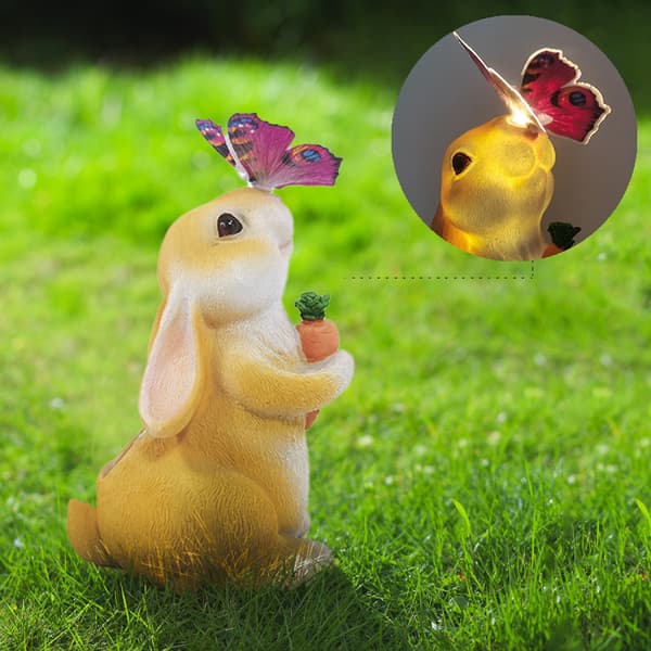 Solar Powered Resin Rabbit Lamp for Garden