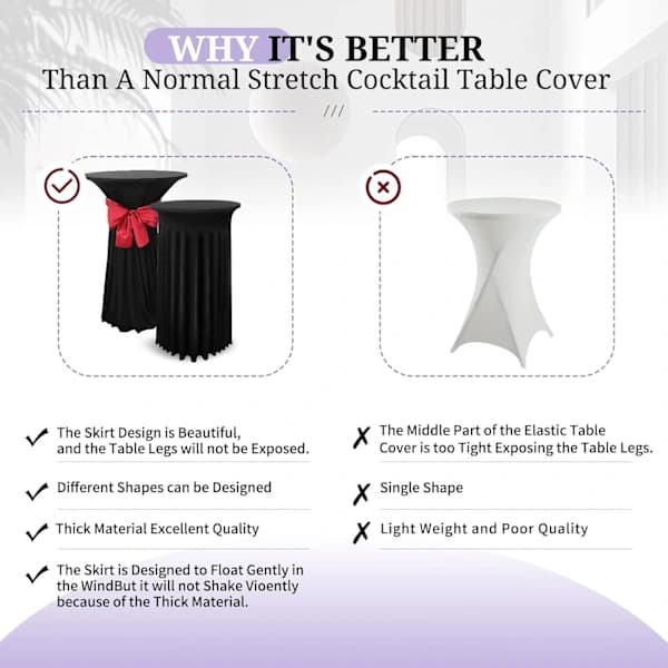 2-pack Black Tall Table Cover for 80x110cm Standing Table, Spandex Stretch Skirt[JUN]