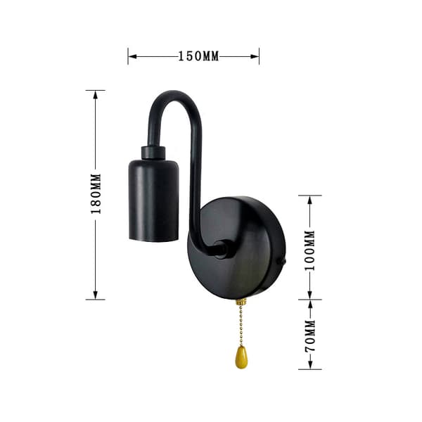 Retro Industrial Wall Lamp with Switch, Black E27 Iron Indoor Fixture-FX-