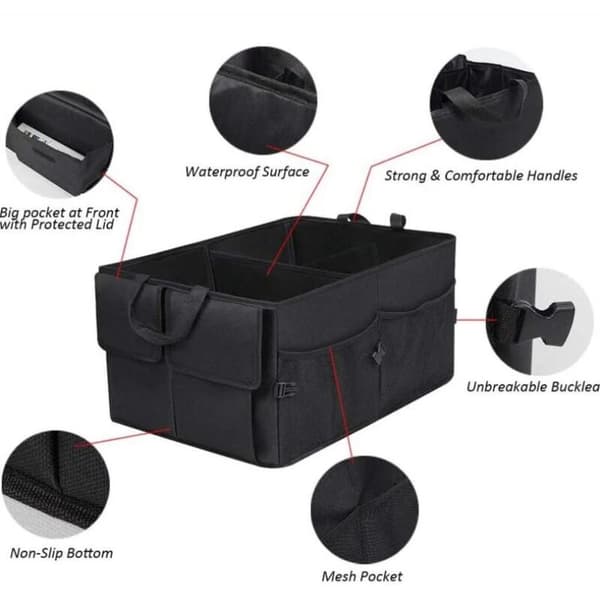 Car Organizer for Trunk, Foldable Storage Bag with Adjustable Portable Storage Box and Car Holder, Waterproof
