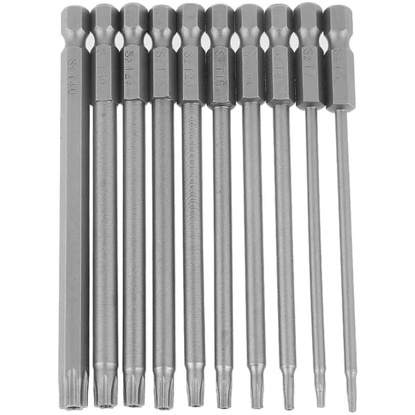10 Pieces 100mm 1/4\" Hex Shank S2 Steel Torx Screwdriver Bit Set