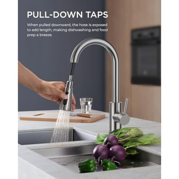 Stainless Steel Kitchen Faucet with Pull-Out Spray High Swivel Single Handle Mixer