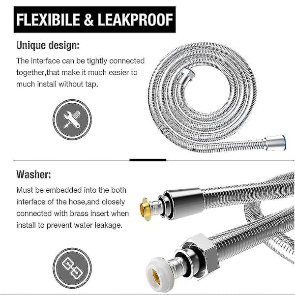 Dusjslange 5m Ekstra Lang Rustfri Dusjslange, Med Solid Messingkobling, Universal, Anti-sprekk, Kromfinish. (500cm)