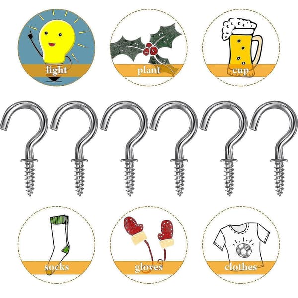 120 Pieces Screw Hooks Metal Cup Hook Hanger With Screws Ceiling Hook (silver, 1/2 Inch)-HPZX