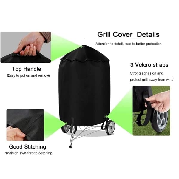 Charcoal Grill Cover for Weber 58 cm, 600D Polyester PVC-Lined Waterproof Dustproof Cover with Straps, Black