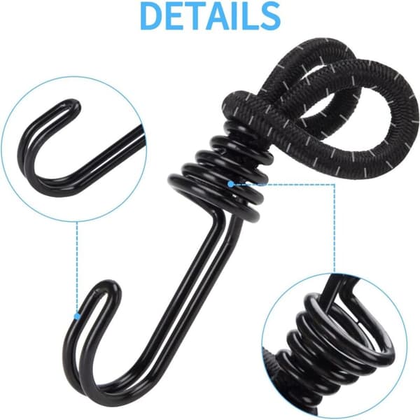 Gummistropper, elastisk snor, kraftig gummistrop med krog, stødsikker metalkrog, elastisk snor til camping, telt, bagage 12 stk.