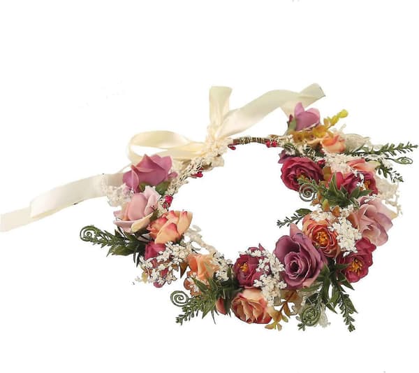Boho Blomsterhårbånd Justerbar Blomsterkrans Bryllupsfest Blomsterkrone