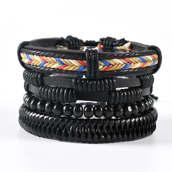 Sæt med 4 læderarmbånd til mænd og kvinder, vævede manchetter