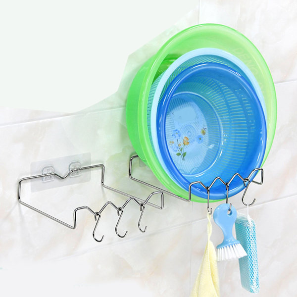 Wall-Mounted Basin Rack Multifunctional Modern Simple Stainless Steel Space-Saving Basin Hook Organizer for Bathroom Kitchen