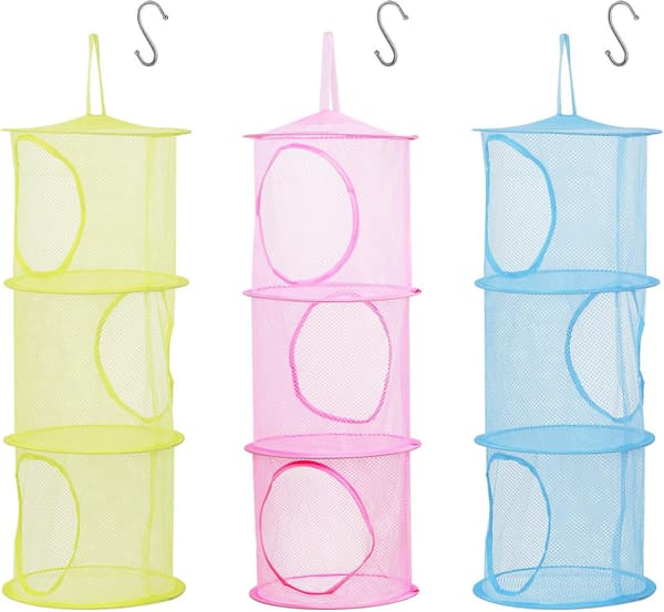3 stk. opbevaringsnet til børn (pink, grøn, blå - 75*27 cm), sammenklappelige net