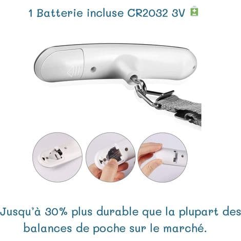This mini electronic luggage scale is used to weigh travel items and comes with a durable nylon strap.