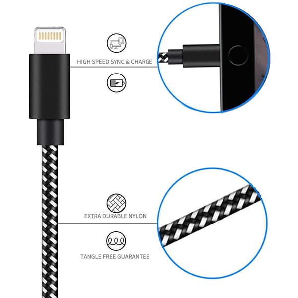 Pakke med iPhone-opladerkabel 3ft/6ft/10ft flettet nylon hurtig USB KLB