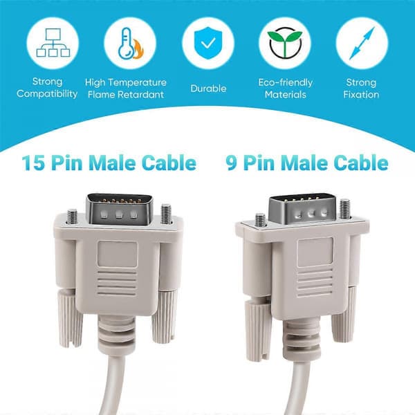 1,4M RS232 DB9 9-ben Han til VGA Video 15-ben Han Adapterkabel Lysegrå