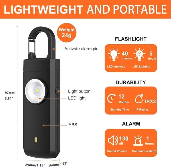 Personal Alarm - Powerful 130 dB Sound and Bright Flash - Personal Protection - Portable Security Alarm