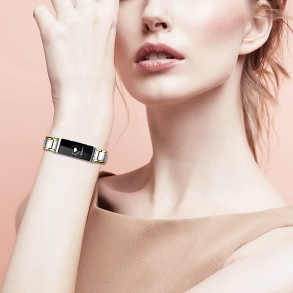 Replacement stainless steel strap compatible with Fitbit Inspire, Inspire HR and Inspire 2 silver+gold silver+gold