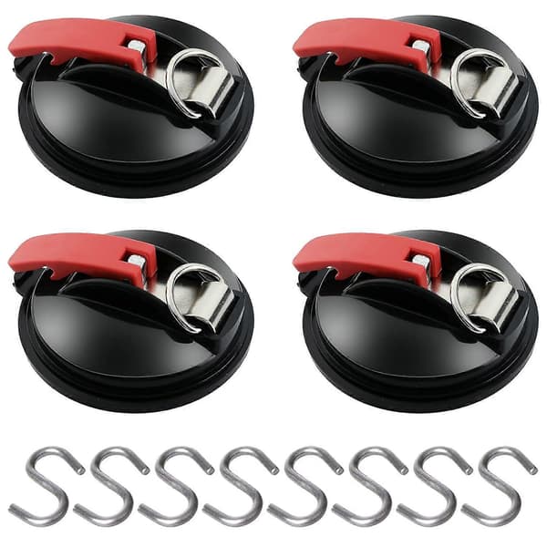 4 Pieces Suction Cup Mount with Fixing Hook, 8 S-Hooks, Awning Mount Suction Cup Hook for Car Side Tent Camping Tarp Accessories [DB]