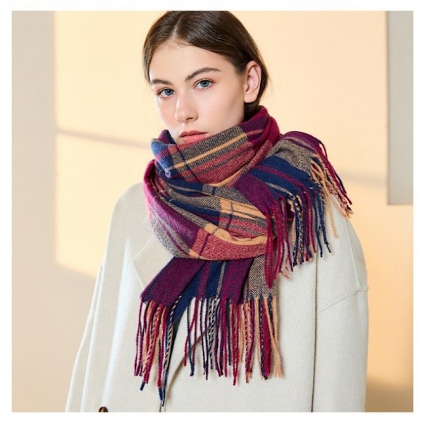 Cashmere-lignende linje rutnemønster tørklæde alsidig britisk stil Flerfärgad