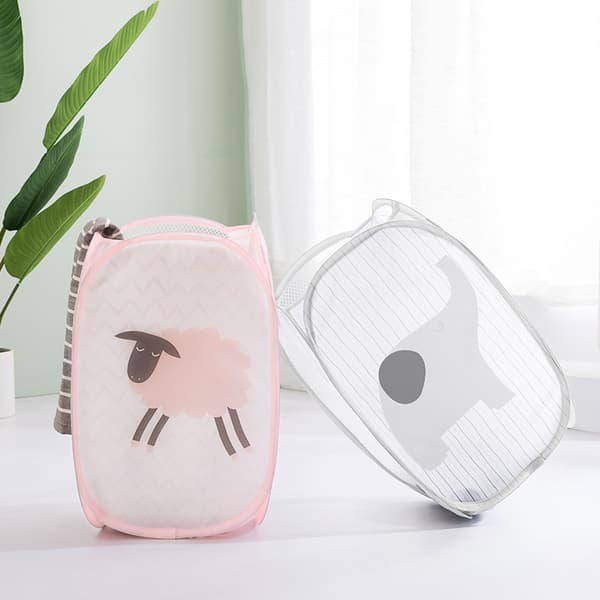 Pink Foldable Basket with Handles, Laundry Hamper