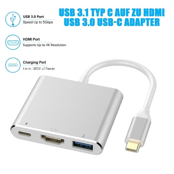 USB 3.1 Type-C–HDMI USB 3.0 USB-C 3-in-1 -moniporttisovitin AV-moniportti