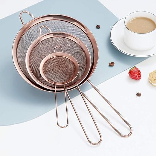 3-delat set med finmaskig sil i roséguld, kopparmjölsikt