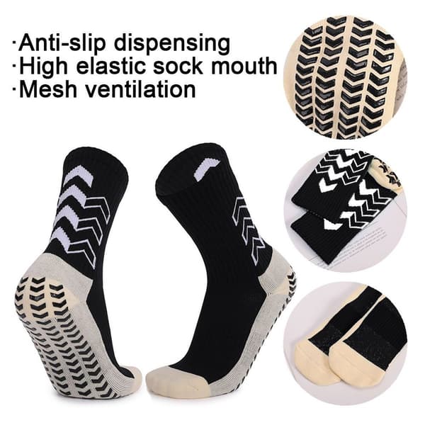 Non-slip socks for adults, thick terry football socks, shockproof, black