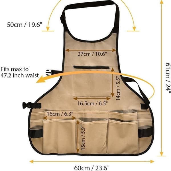 Garden Apron - Apron - 14 Pockets - Oxford Cloth Work Apron - Adjustable Protective Apron - Suitable for Garden Tools (Brown)