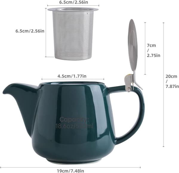 550 ml keramisk tekande med si og låg [JUN] Mørkegrøn Dark Green
