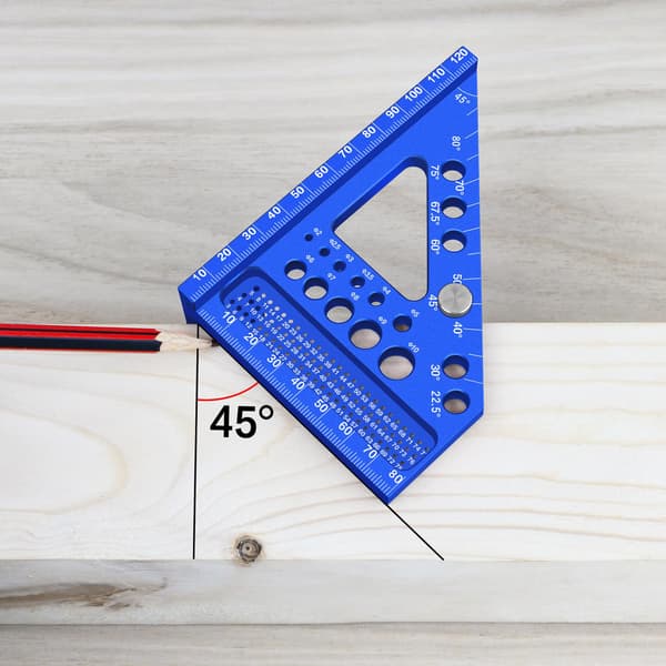 Metrisk Universal Tømrer Vinkel med Vinkelstift, Aluminiumlegering 22,5-90 Grader, Centimetergradering (blå)