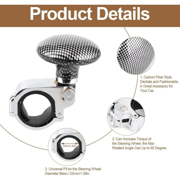 Carbon Fiber Steering Wheel Knob with Control Grip Compatible with Various Vehicles