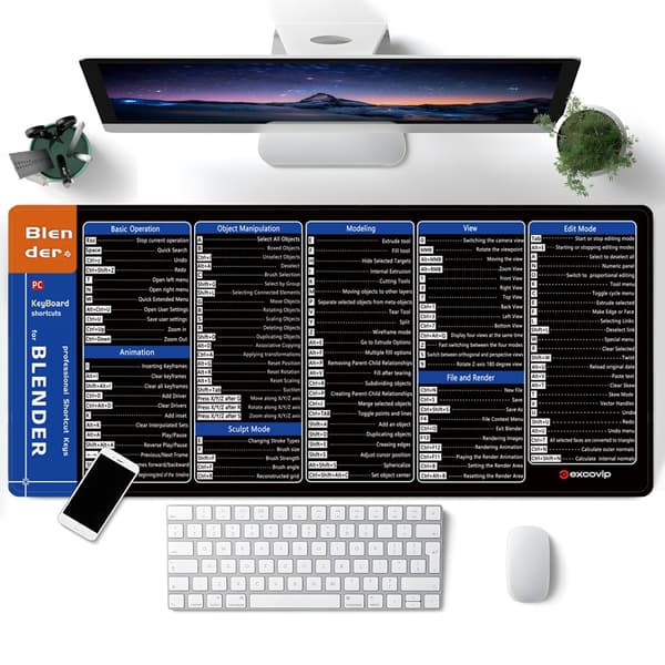 Blender Keyboard Shortcuts Mouse Pad - 300x800mm Extended Gaming Desk Mat with Non-Slip Natural Rubber Base 3mm 3mm