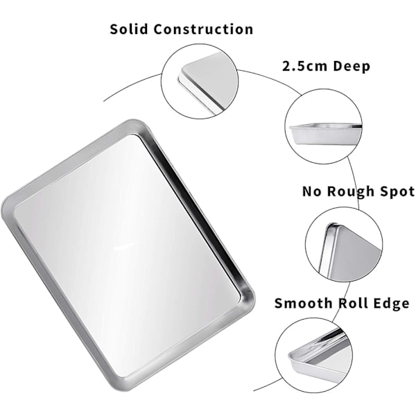Baking tray, rectangular shape, stainless steel oven tray, set of 2
