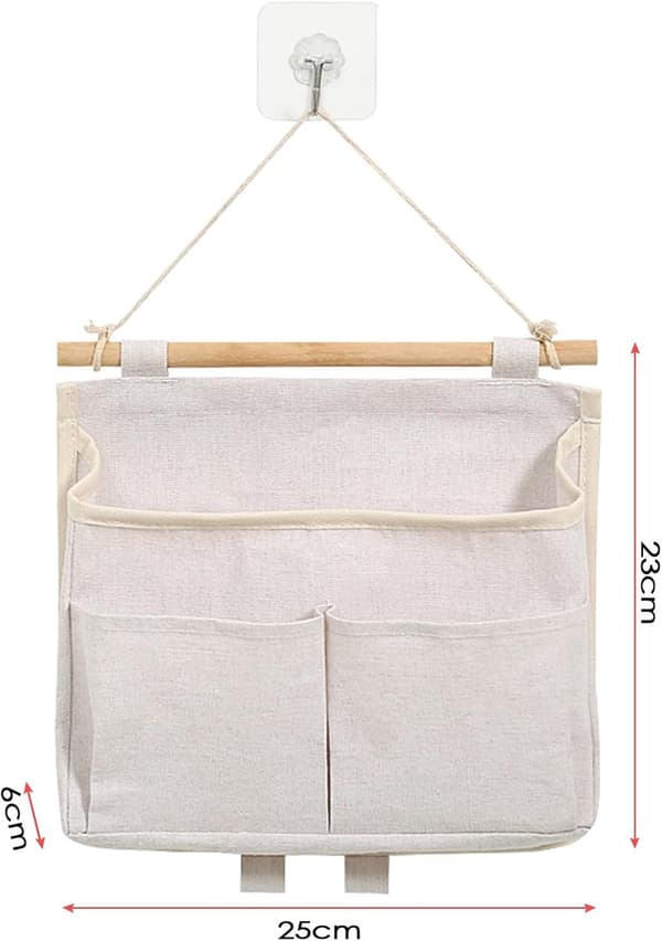 2-Door Storage Bags - Hanging Organizer with Compartments and Hooks, Foldable - 25*23*6 cm - White